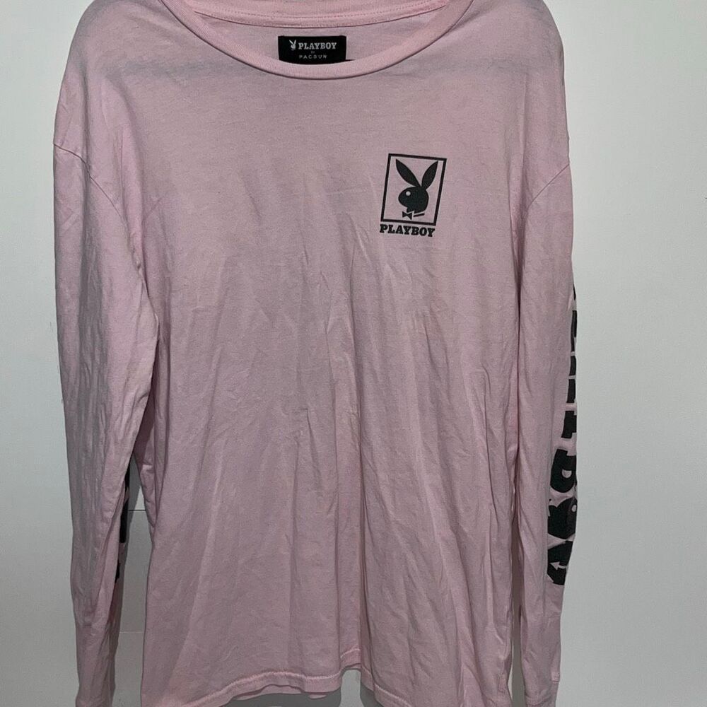 Playboy By Pacsun Men's Pink Crew Neck Long Sleeve‎ 100% Cotton T-Shirt Large